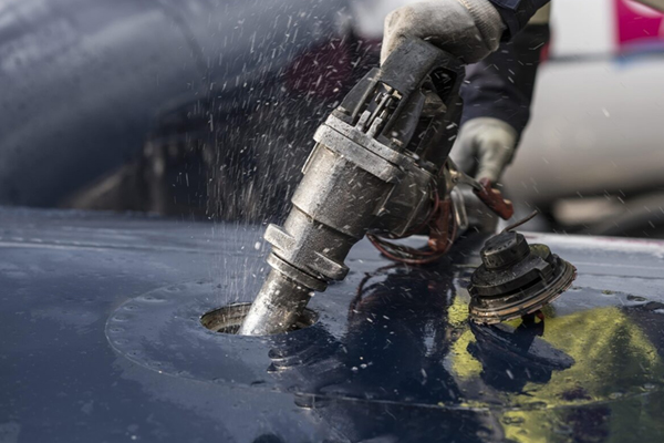 Rotary gear pump transferring diesel and fuel oils between industrial tanks