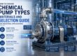 Chemical pump selection infographic showing pump types, wetted materials, seals and fluid factors